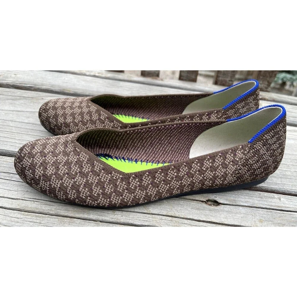 Rothy’s Women’s 7 Flats Cocoa Houndstooth Round Toe *NO INSOLES*
